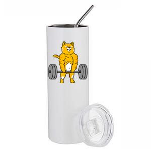 Cat Deadlift Weightlifting Cat Gift Stainless Steel Tumbler