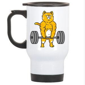 Cat Deadlift Weightlifting Cat Gift Stainless Steel Travel Mug