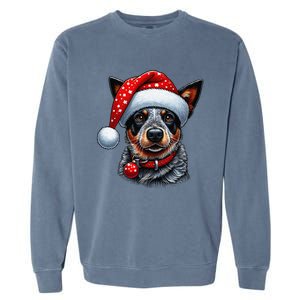 Cattle Dog With Santa Hat Garment-Dyed Sweatshirt