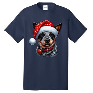 Cattle Dog With Santa Hat Tall T-Shirt