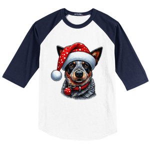 Cattle Dog With Santa Hat Baseball Sleeve Shirt