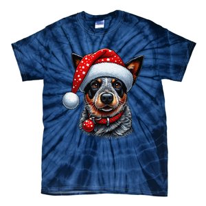 Cattle Dog With Santa Hat Tie-Dye T-Shirt