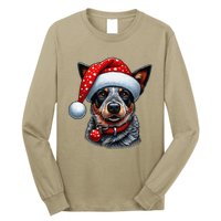 Cattle Dog With Santa Hat Long Sleeve Shirt