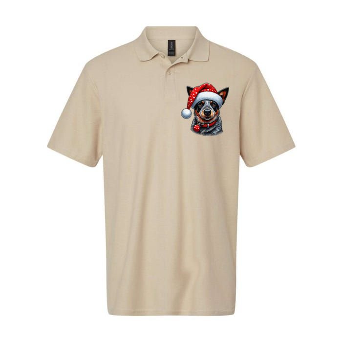 Cattle Dog With Santa Hat Softstyle Adult Sport Polo