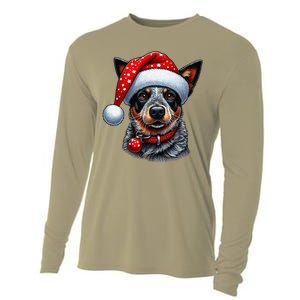 Cattle Dog With Santa Hat Cooling Performance Long Sleeve Crew