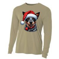 Cattle Dog With Santa Hat Cooling Performance Long Sleeve Crew