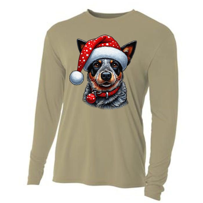 Cattle Dog With Santa Hat Cooling Performance Long Sleeve Crew