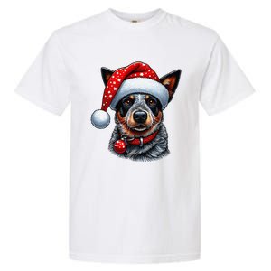 Cattle Dog With Santa Hat Garment-Dyed Heavyweight T-Shirt