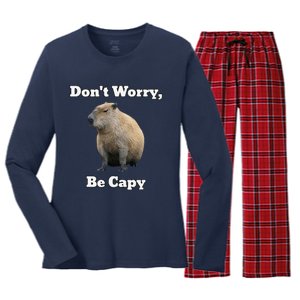 Capybara DonT Worry Be Capy Women's Long Sleeve Flannel Pajama Set 