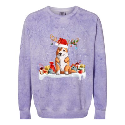 Corgi Dog Xmas Lights Reindeer Santa Corgi Christmas Gift Colorblast Crewneck Sweatshirt