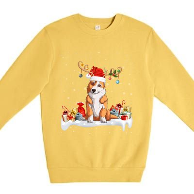 Corgi Dog Xmas Lights Reindeer Santa Corgi Christmas Gift Premium Crewneck Sweatshirt