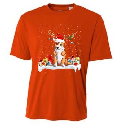 Corgi Dog Xmas Lights Reindeer Santa Corgi Christmas Gift Cooling Performance Crew T-Shirt