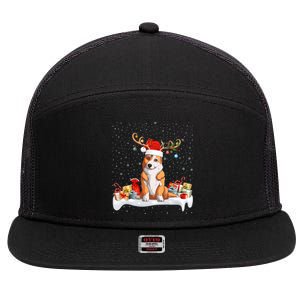 Corgi Dog Xmas Lights Reindeer Santa Corgi Christmas Gift 7 Panel Mesh Trucker Snapback Hat