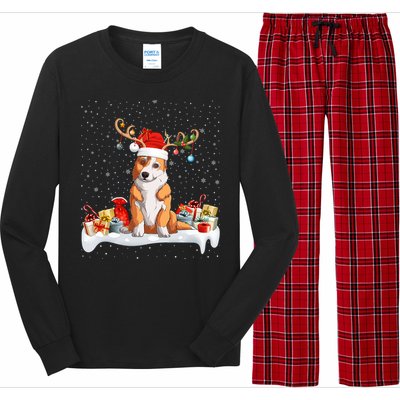 Corgi Dog Xmas Lights Reindeer Santa Corgi Christmas Gift Long Sleeve Pajama Set