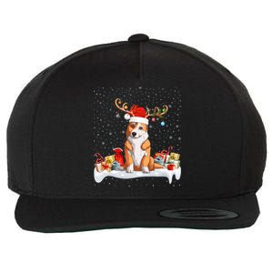 Corgi Dog Xmas Lights Reindeer Santa Corgi Christmas Gift Wool Snapback Cap