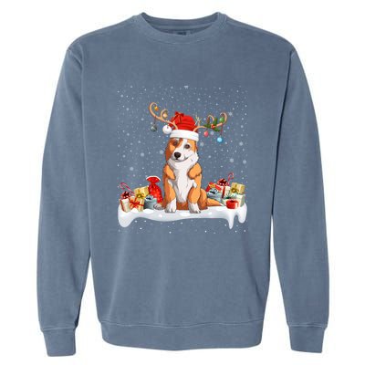 Corgi Dog Xmas Lights Reindeer Santa Corgi Christmas Gift Garment-Dyed Sweatshirt