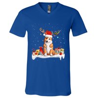 Corgi Dog Xmas Lights Reindeer Santa Corgi Christmas Gift V-Neck T-Shirt