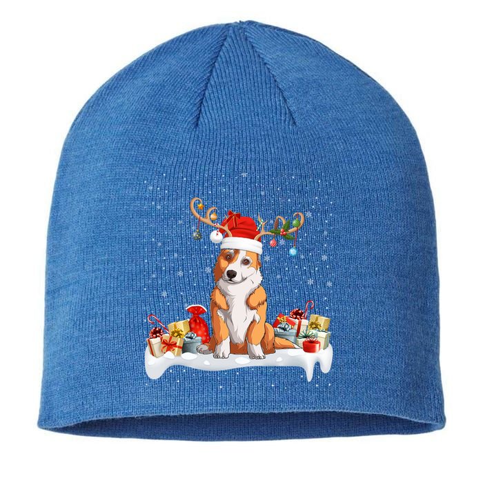 Corgi Dog Xmas Lights Reindeer Santa Corgi Christmas Gift Sustainable Beanie