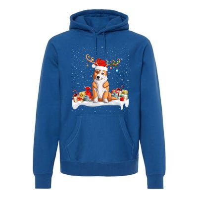 Corgi Dog Xmas Lights Reindeer Santa Corgi Christmas Gift Premium Hoodie