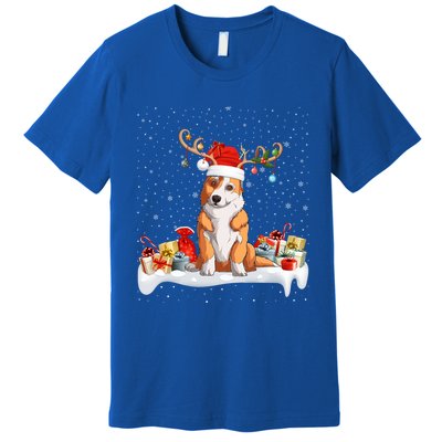 Corgi Dog Xmas Lights Reindeer Santa Corgi Christmas Gift Premium T-Shirt