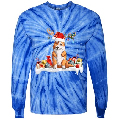 Corgi Dog Xmas Lights Reindeer Santa Corgi Christmas Gift Tie-Dye Long Sleeve Shirt