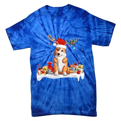 Corgi Dog Xmas Lights Reindeer Santa Corgi Christmas Gift Tie-Dye T-Shirt