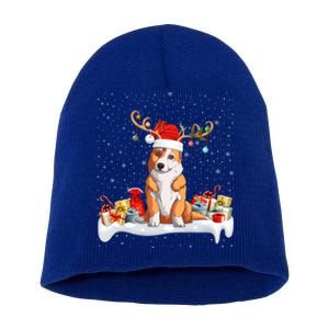 Corgi Dog Xmas Lights Reindeer Santa Corgi Christmas Gift Short Acrylic Beanie