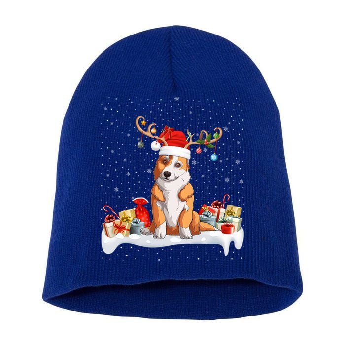 Corgi Dog Xmas Lights Reindeer Santa Corgi Christmas Gift Short Acrylic Beanie