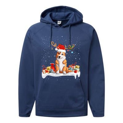 Corgi Dog Xmas Lights Reindeer Santa Corgi Christmas Gift Performance Fleece Hoodie