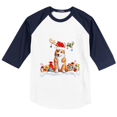 Corgi Dog Xmas Lights Reindeer Santa Corgi Christmas Gift Baseball Sleeve Shirt