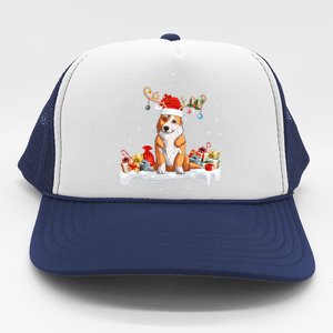 Corgi Dog Xmas Lights Reindeer Santa Corgi Christmas Gift Trucker Hat