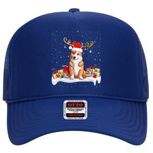 Corgi Dog Xmas Lights Reindeer Santa Corgi Christmas Gift High Crown Mesh Back Trucker Hat