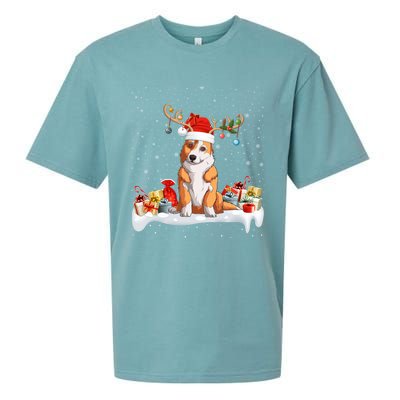 Corgi Dog Xmas Lights Reindeer Santa Corgi Christmas Gift Sueded Cloud Jersey T-Shirt