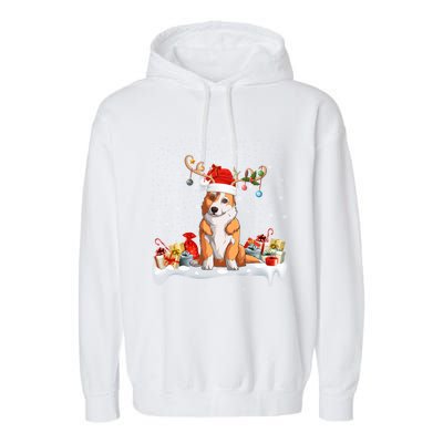 Corgi Dog Xmas Lights Reindeer Santa Corgi Christmas Gift Garment-Dyed Fleece Hoodie