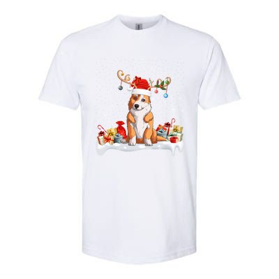 Corgi Dog Xmas Lights Reindeer Santa Corgi Christmas Gift Softstyle CVC T-Shirt