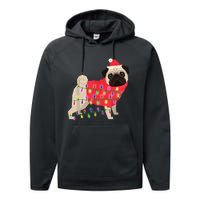 Christmas Dog Xmas Lights Performance Fleece Hoodie