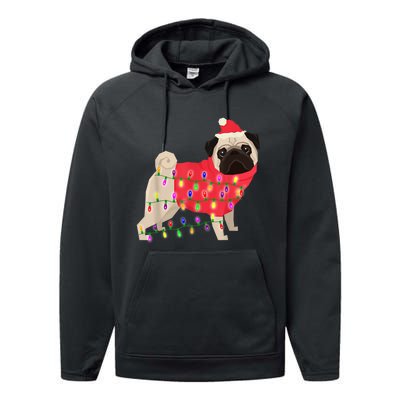 Christmas Dog Xmas Lights Performance Fleece Hoodie