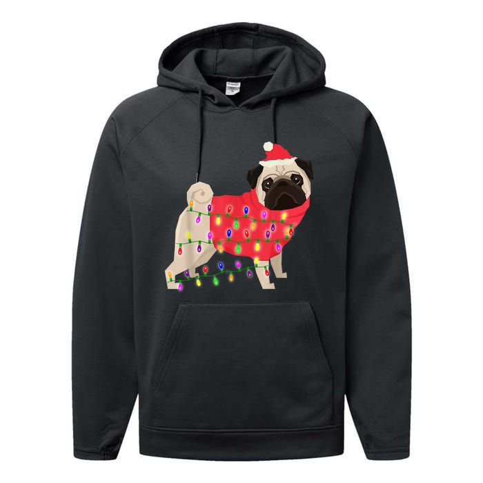 Christmas Dog Xmas Lights Performance Fleece Hoodie