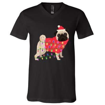 Christmas Dog Xmas Lights V-Neck T-Shirt