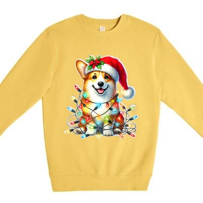 Corgi Dog X Christmas Lights Raglan Baseball Premium Crewneck Sweatshirt