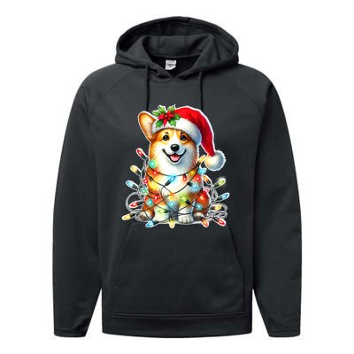 Corgi Dog X Christmas Lights Raglan Baseball Performance Fleece Hoodie