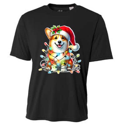 Corgi Dog X Christmas Lights Raglan Baseball Cooling Performance Crew T-Shirt