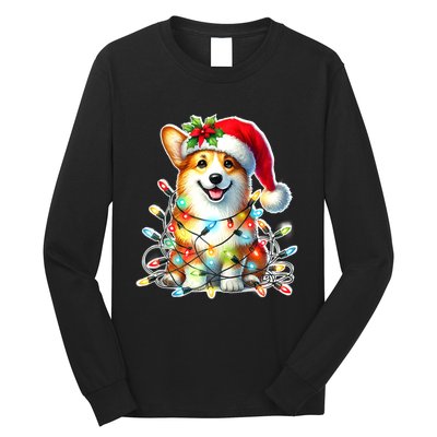 Corgi Dog X Christmas Lights Raglan Baseball Long Sleeve Shirt