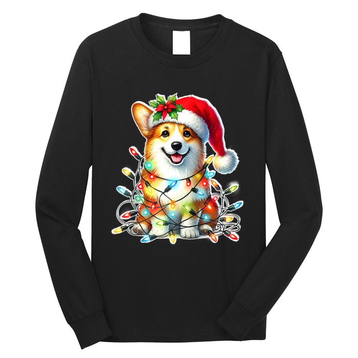 Corgi Dog X Christmas Lights Raglan Baseball Long Sleeve Shirt