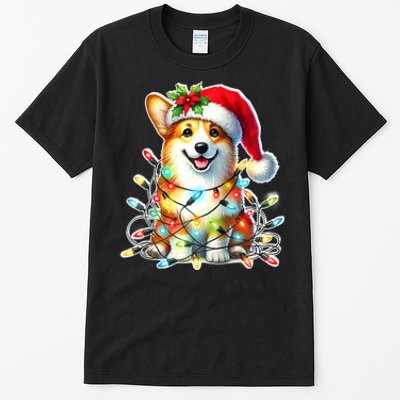 Corgi Dog X Christmas Lights Raglan Baseball Tall T-Shirt