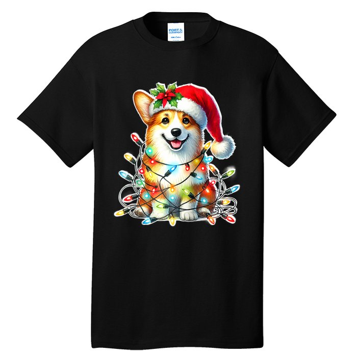 Corgi Dog X Christmas Lights Raglan Baseball Tall T-Shirt