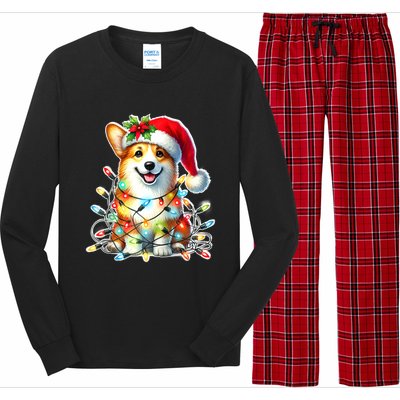 Corgi Dog X Christmas Lights Raglan Baseball Long Sleeve Pajama Set