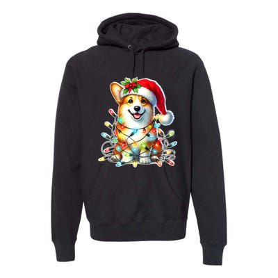 Corgi Dog X Christmas Lights Raglan Baseball Premium Hoodie