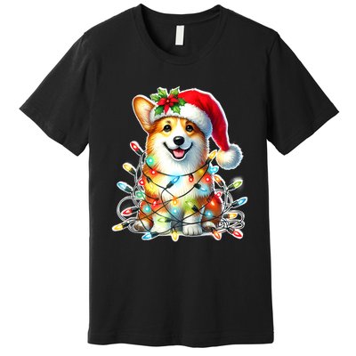 Corgi Dog X Christmas Lights Raglan Baseball Premium T-Shirt