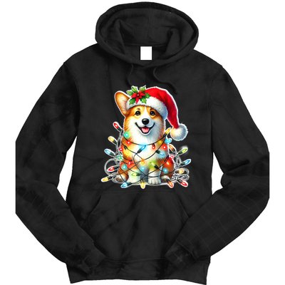 Corgi Dog X Christmas Lights Raglan Baseball Tie Dye Hoodie